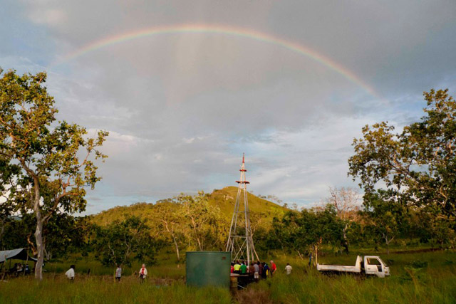 As the tower stood upright, the rainbow spread across the sky as if in blessing