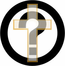 Transparent cross superimposed over a question mark